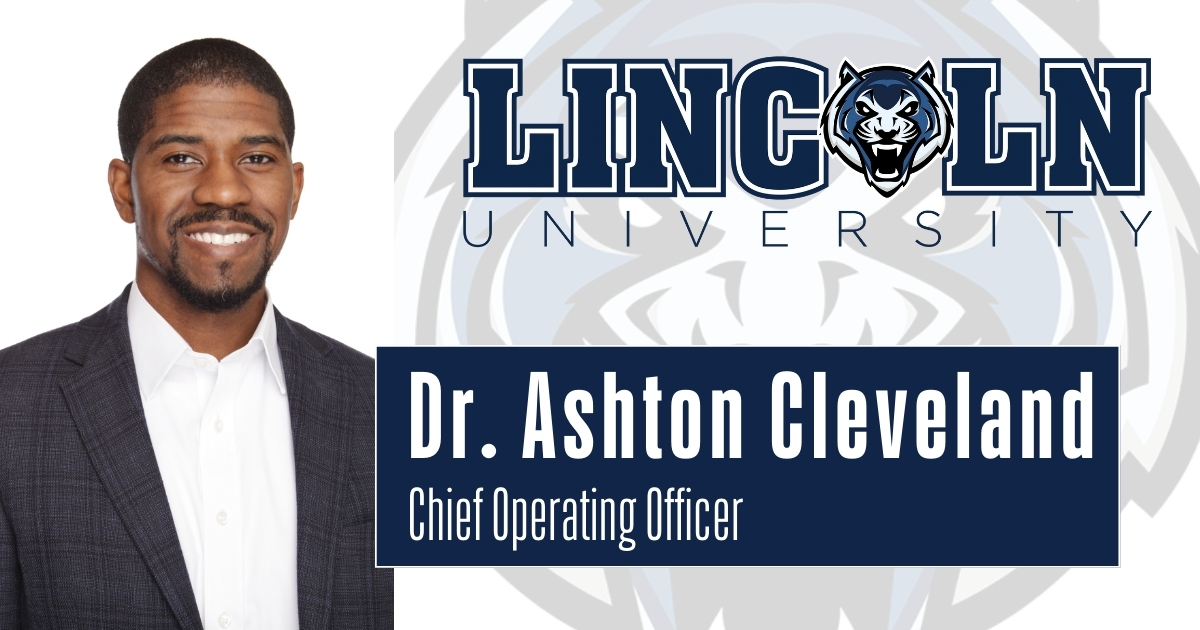 Dr. Ashton Cleveland, Chief Operating Officer at Lincoln University, smiling in a professional portrait with the university logo.