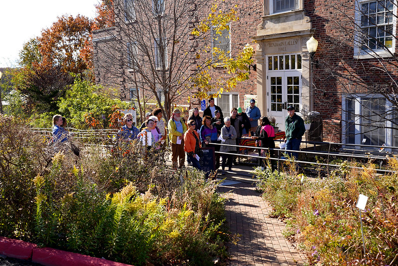 Attendees of the pre-conference tour explore Lincoln University’s Outdoor Native Plant Laboratory, a Grow Native! Garden of Excellence located outside Allen Hall — home to Cooperative Extension.