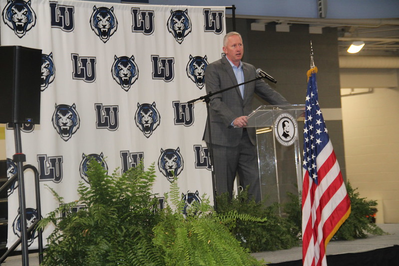 Lincoln University President Dr. John B. Moseley speaks during the Veterans Appreciation Breakfast 2024.