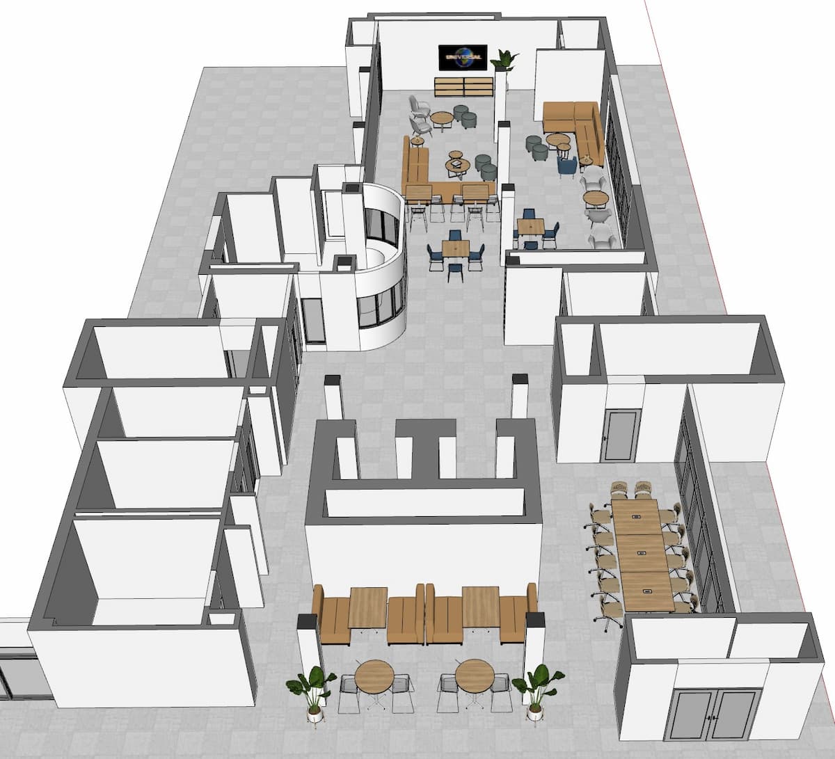 rendering of the layout of the lounge for the Dawson Hall renovation