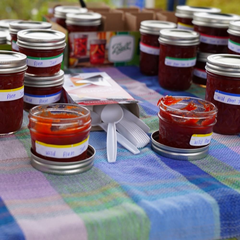 Jars of fruit jelly, showcasing value-added products for sale, a major initiative within Cooperative Research.