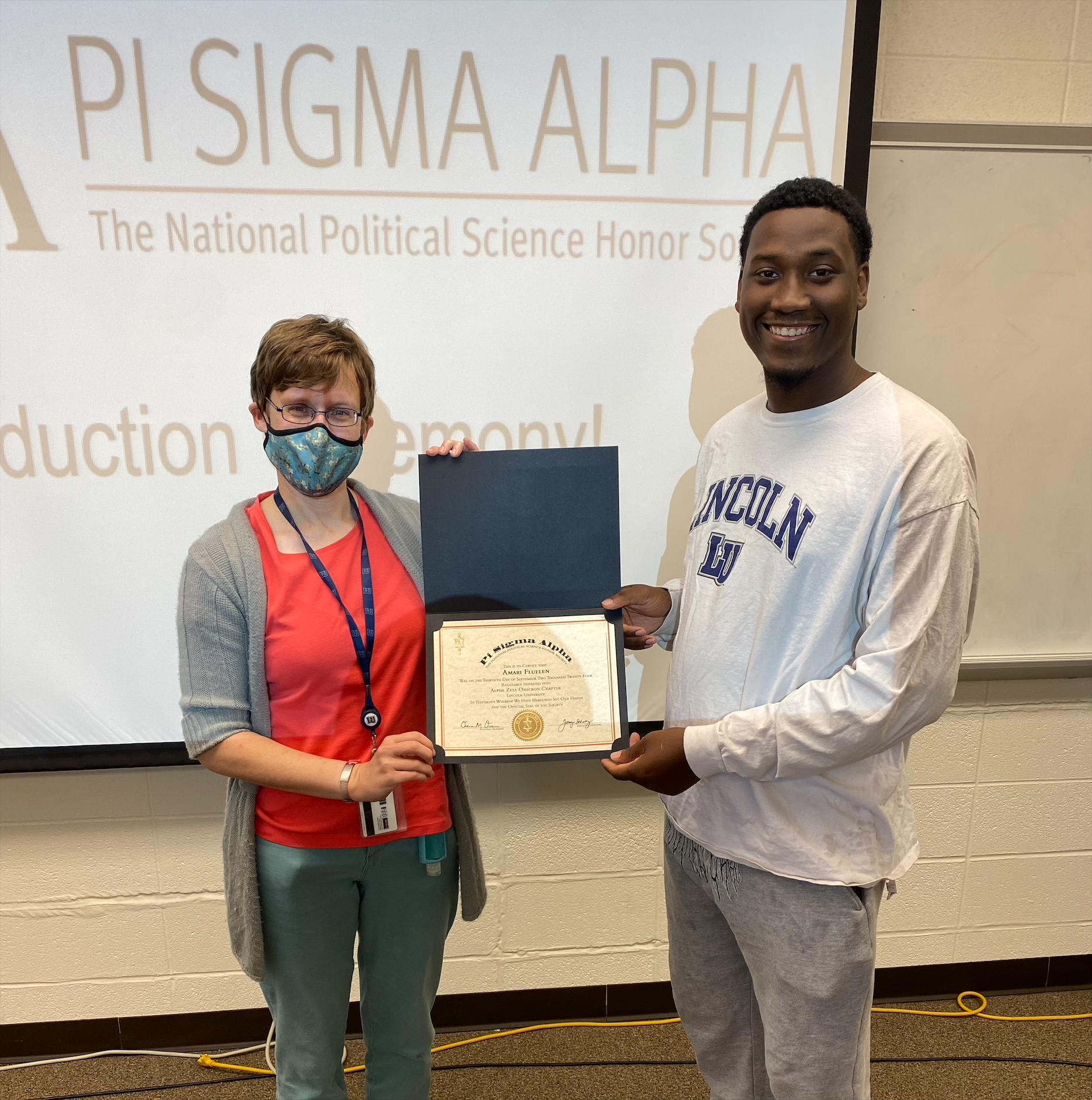 New Pi Sigma Alpha inductee, Amari Fluelen, with chapter advisor, Dr. Elizabeth Dorssom