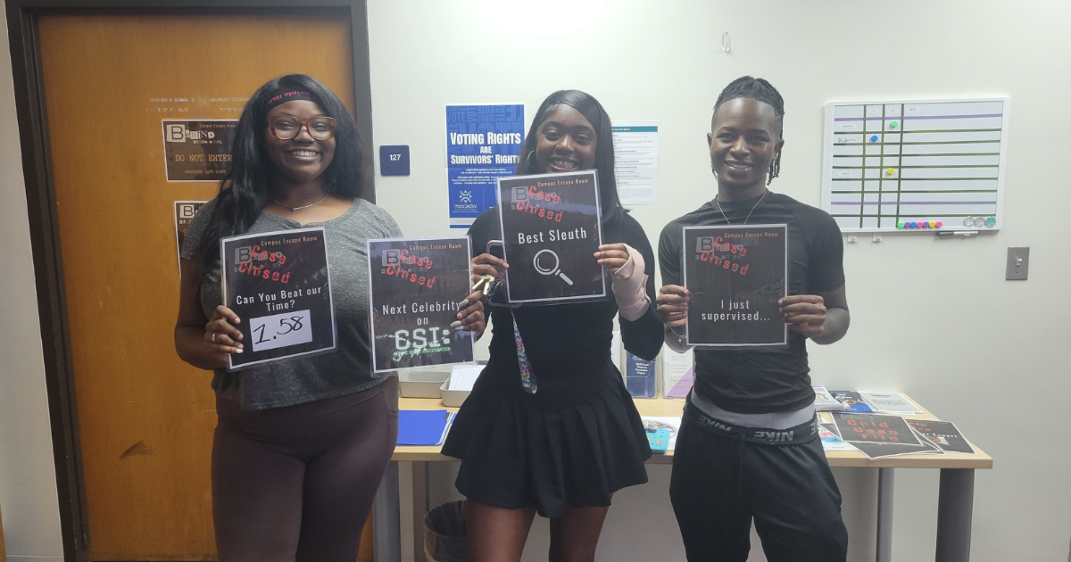 Lincoln University students participate in the RSVP Center’s “Behind Closed Doors” escape room, held in honor of Domestic Violence Awareness Month.