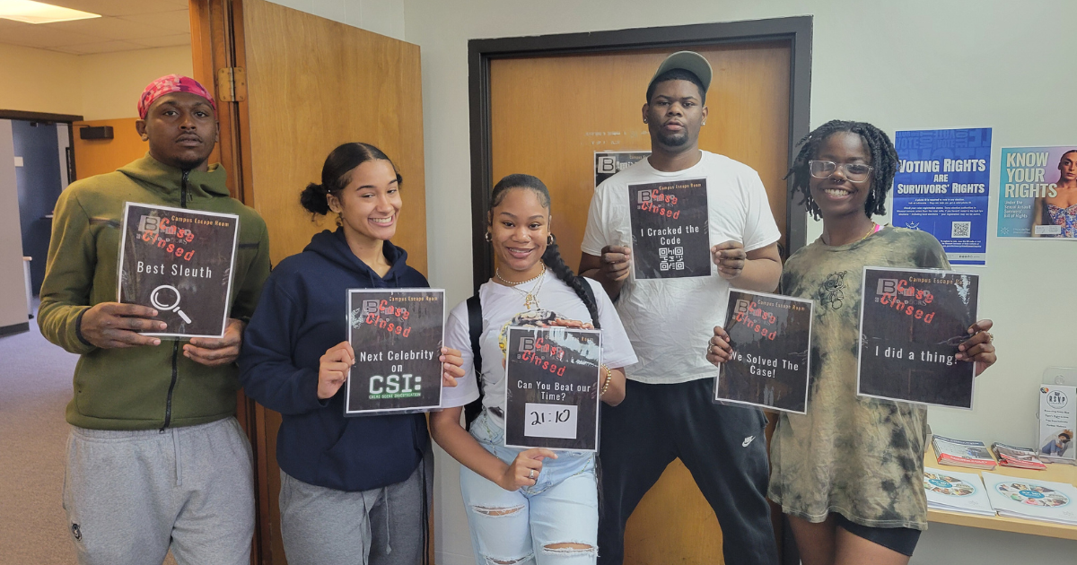 LU students complete the "Behind Closed Doors" escape room. 