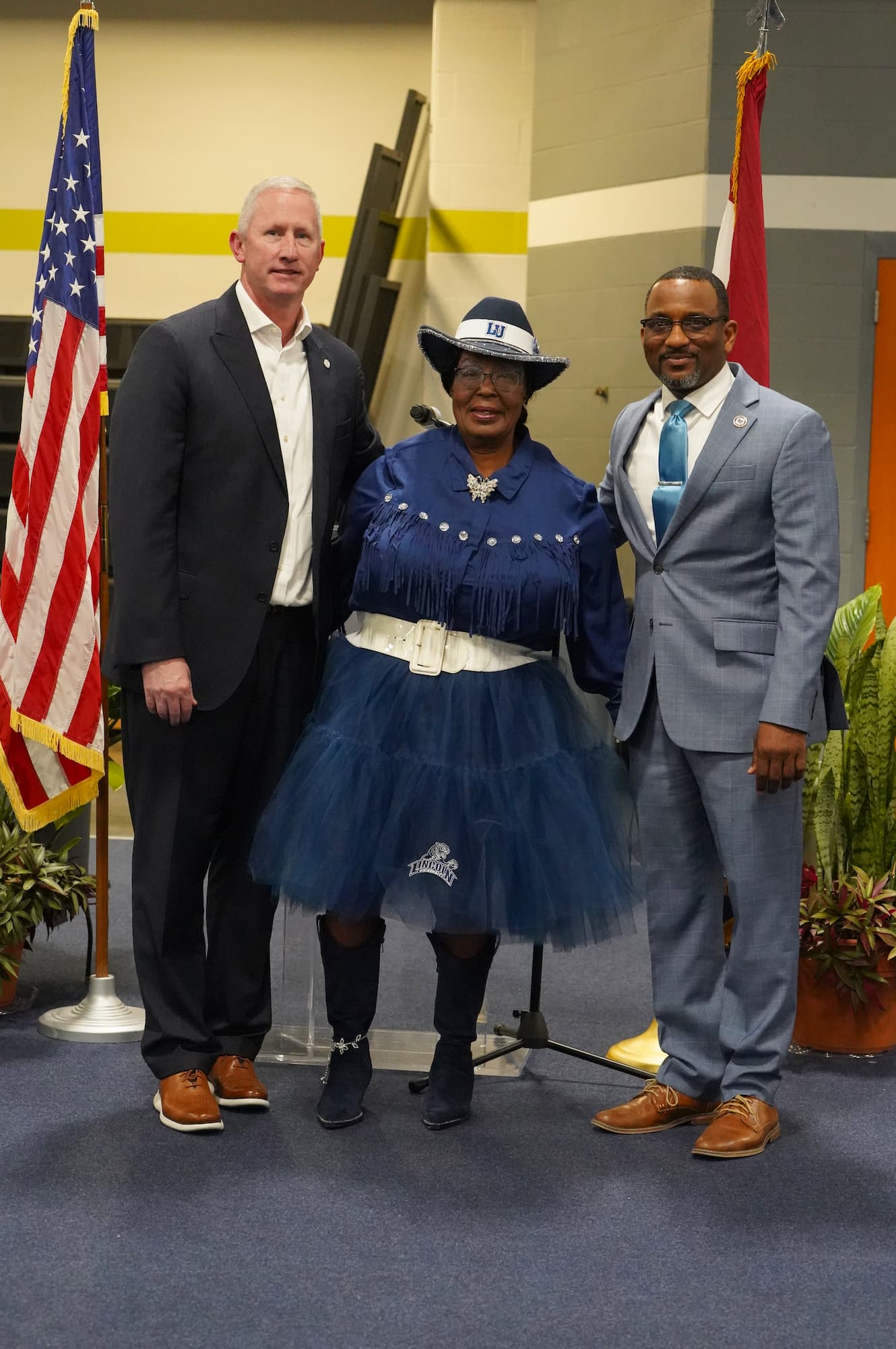 Left to right: LU President John B. Moseley, Ed.D., with Sheri Maxwell, program assistant III of the LUCE Charleston Outreach Center and Dean & Vice President of Land Grant Engagement Douglas LaVergne, Ph.D., at networking dinner on Tuesday evening. 