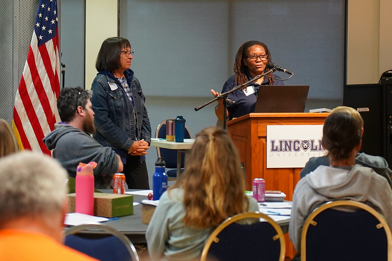 LU State Extension Specialist Dr. Nadia Navarrete-Tindall and Education STEM Specialist Donna Stallings from the Jefferson City Boys and Girls Club discuss their collaborative efforts to connect youth with native plants through hands-on educational initiatives.