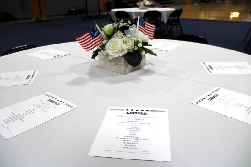 Lincoln University of Missouri Veterans Appreciation Breakfast table setup. 