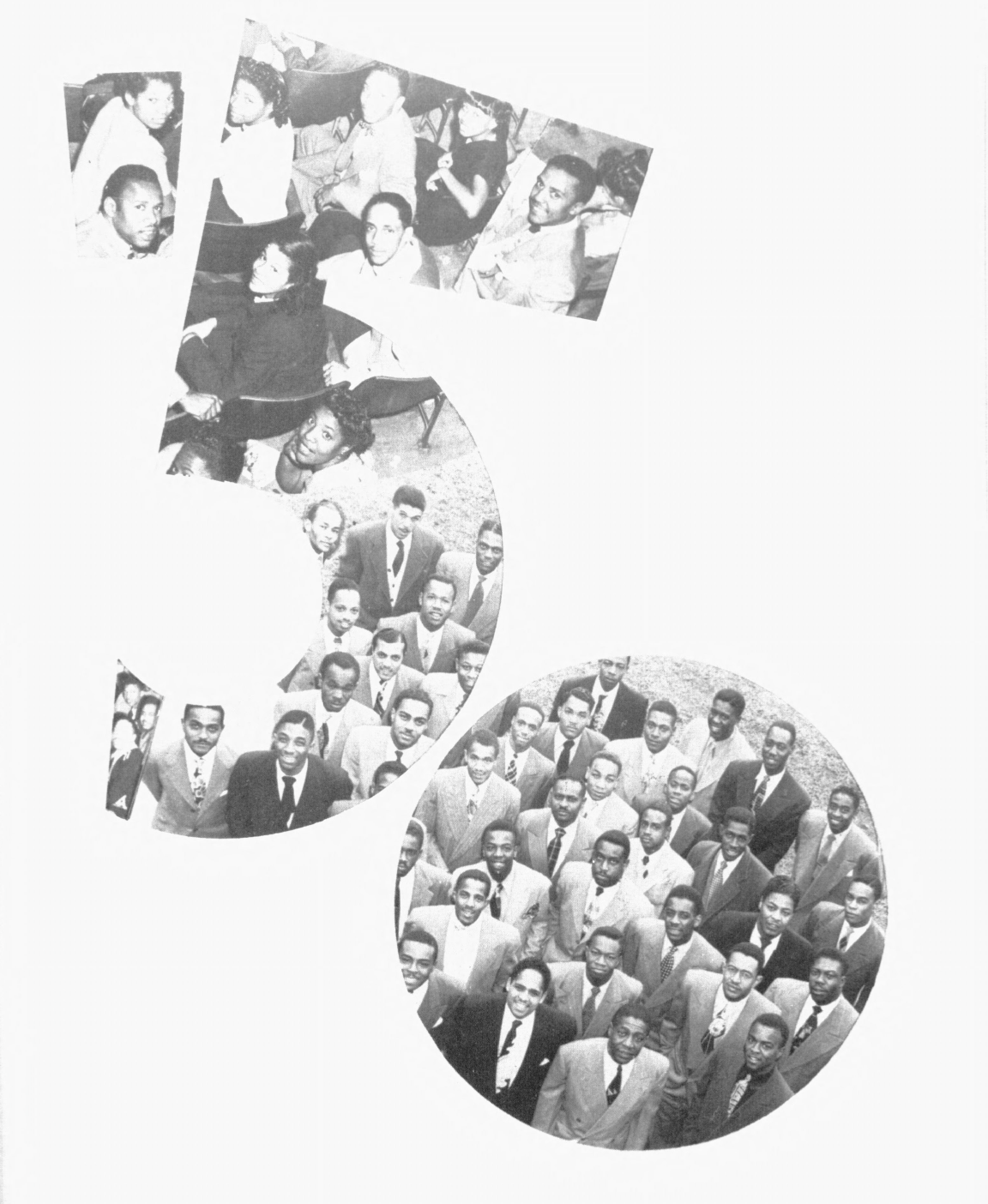 Yearbook page from the Lincoln University 1950 Archives Yearbook that depicts students photos within the numbers "5" and "0" 