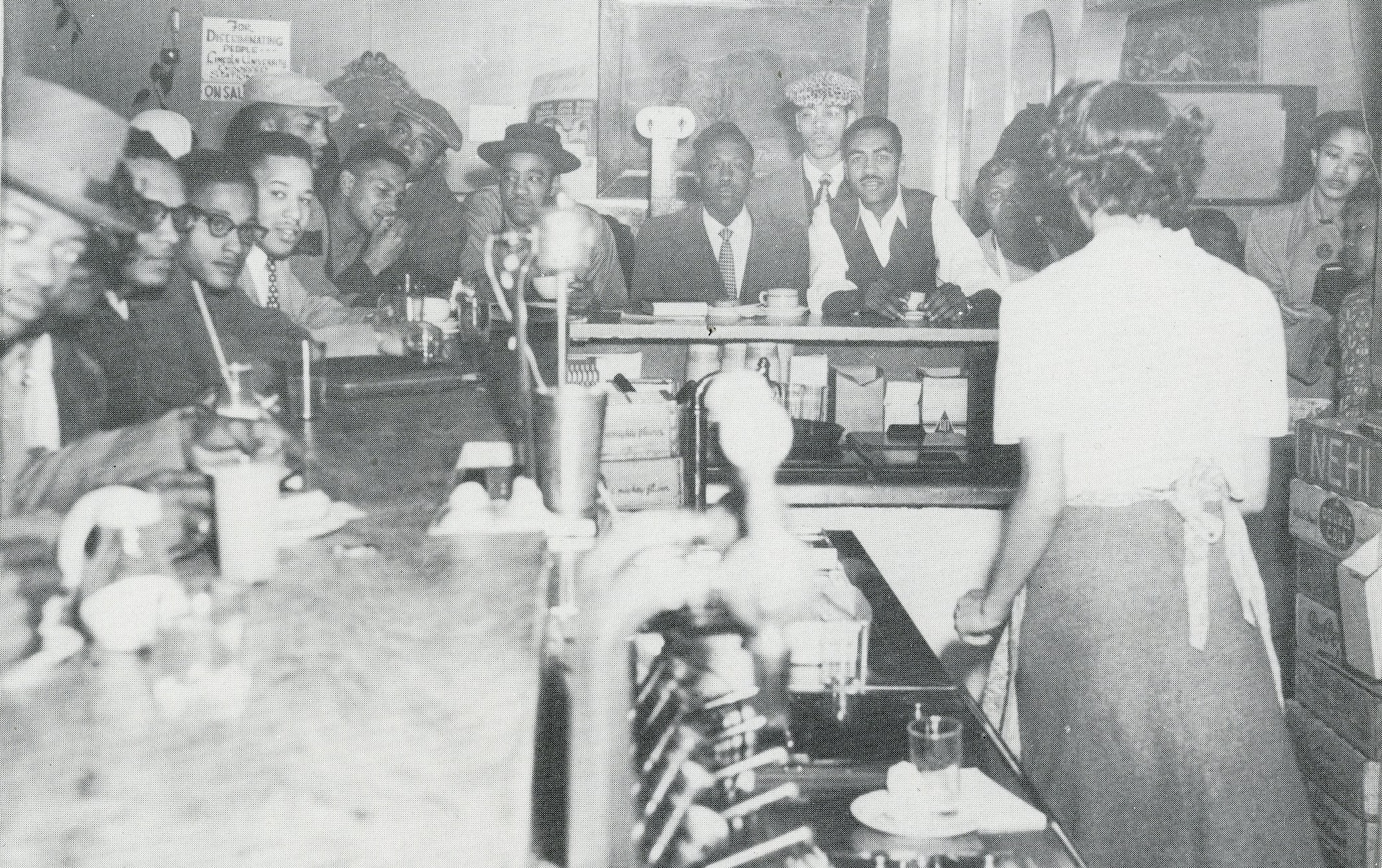 Students visit at the Blue Tiger Inn, a popular campus spot, in 1950. 