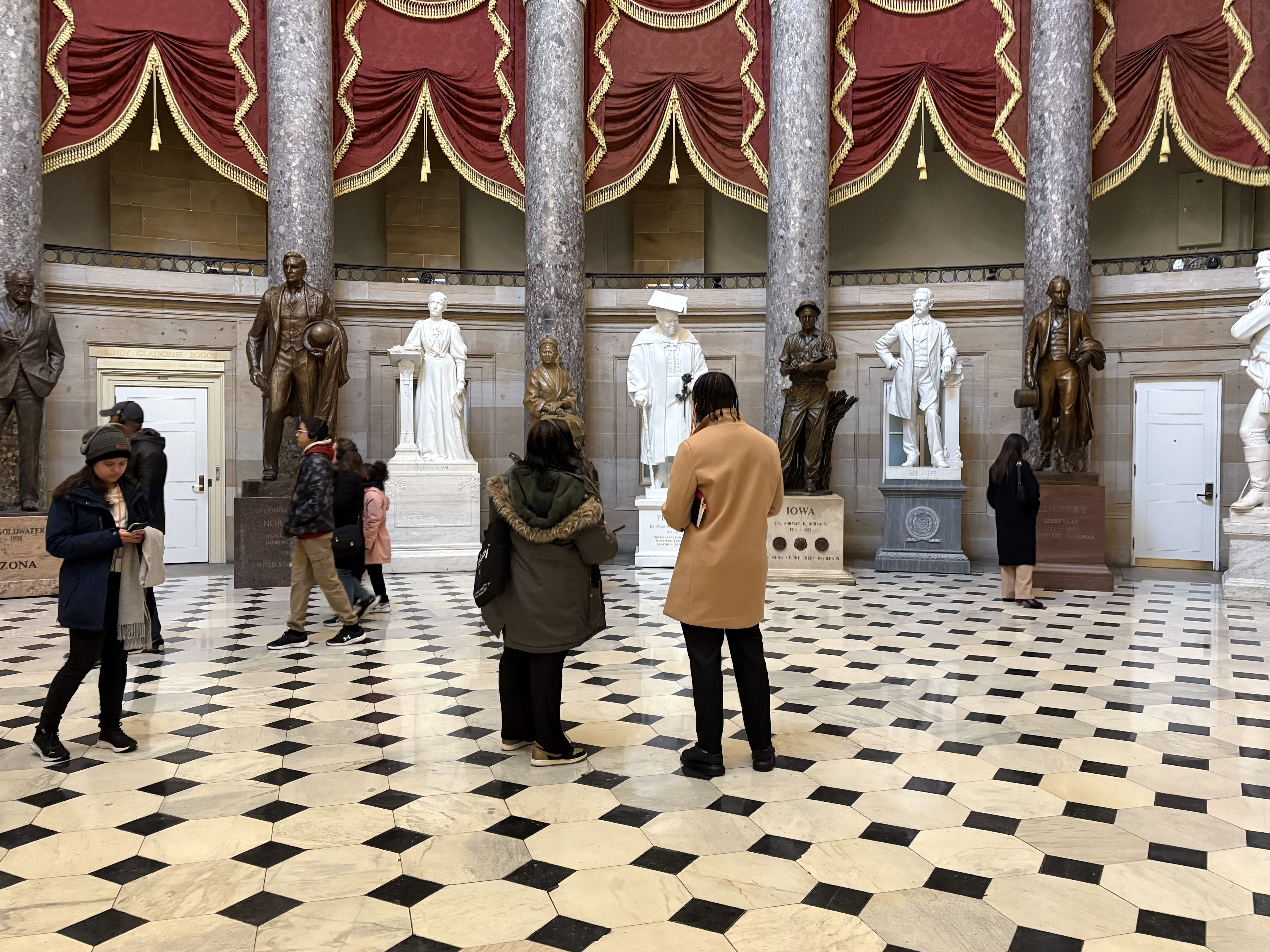 Lincoln University of Missouri students Jeremiah Gill and Armani Harris (right) in the National Statuary Hall in the US capitol.