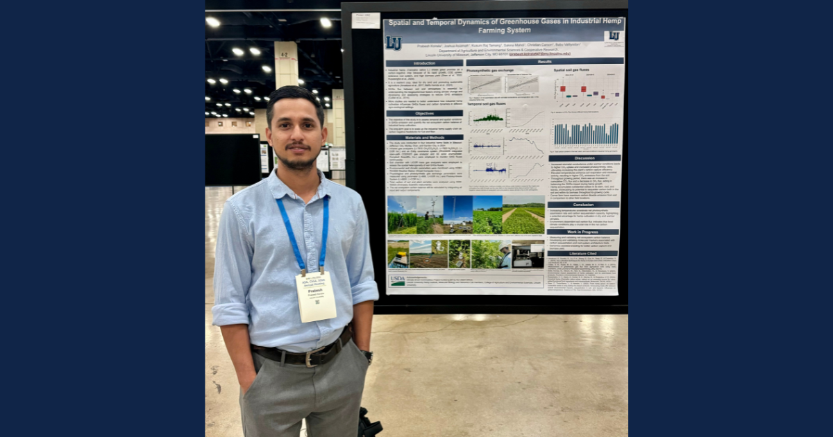 Prabesh Koirala, a graduate student in Lincoln University's College of Agriculture, Environmental and Human Sciences, earned second place for his poster at the ASA-CSSA-SSA International Conference (Canvas) last November.